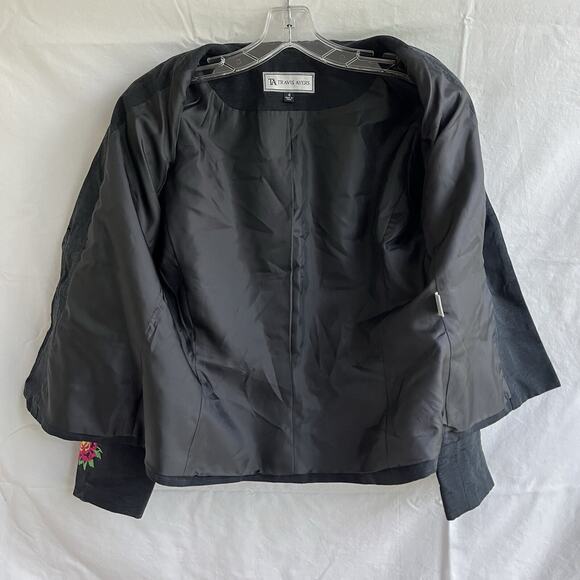 Travis Ayers black Silk/Linen blazer jacket colorful floral embroidered, Size 4 - Picture 5 of 8